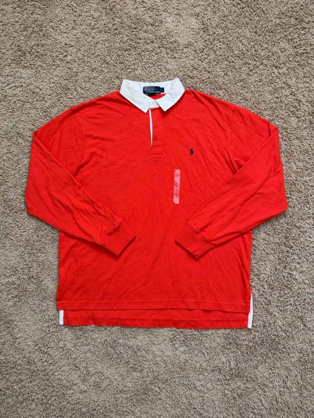 NEW Vintage 90s Polo Ralph Lauren Rugby Orange Long Sleeve Shirt Sweatshirt Sz L